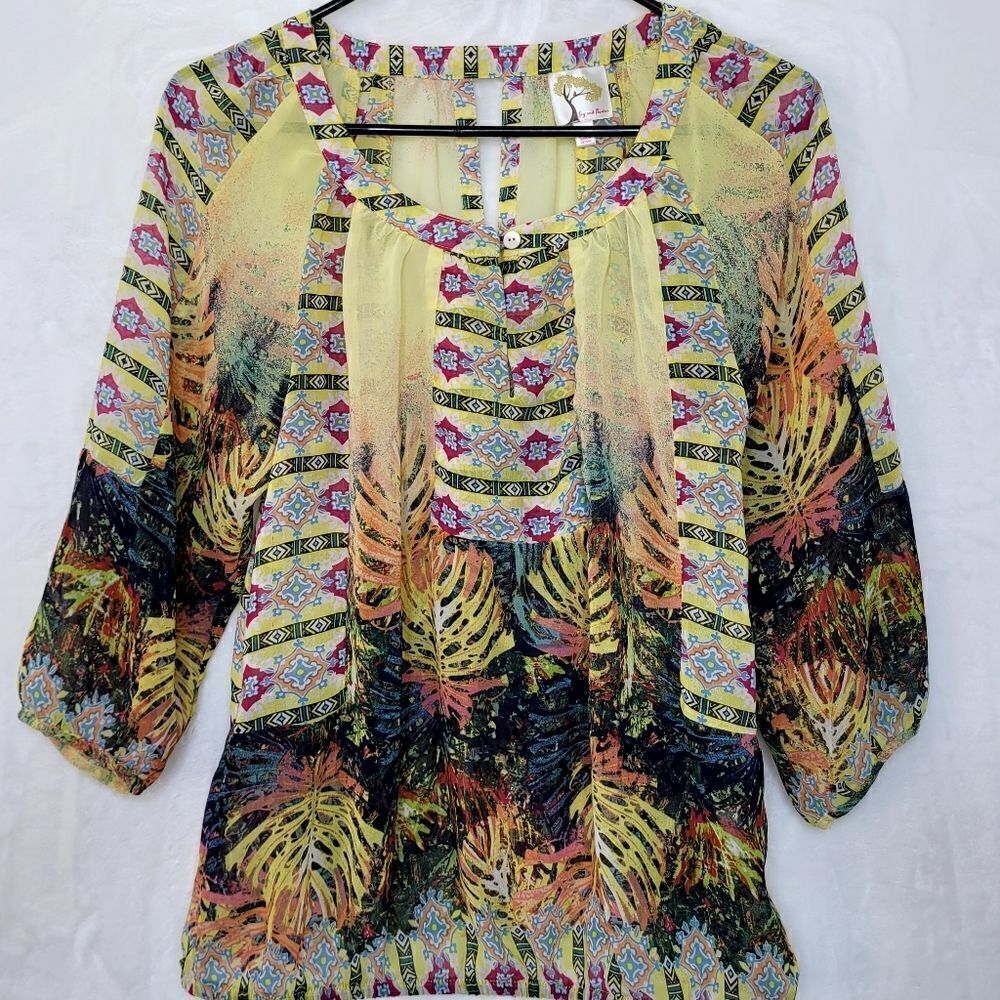 Anthropologie Fig and Flower Tropical Sheer Blouse Size Medium